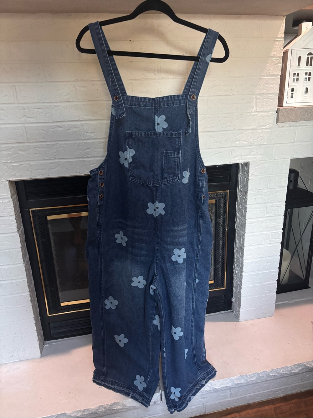 Amazon Dark Blue Denim Overalls with Light Blue Floral Prints